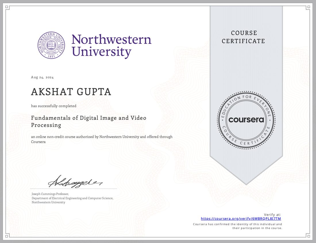 Fundamentals of Digital Image & Video Processing