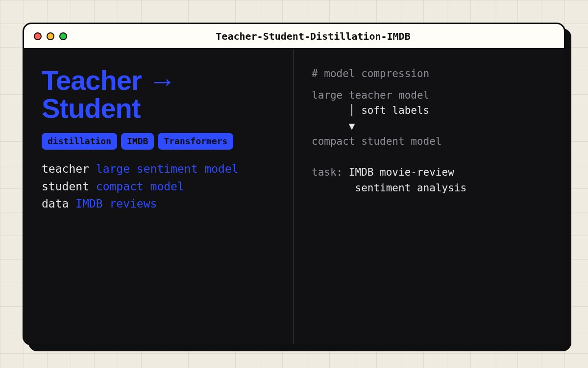 Teacher-Student Distillation on IMDB preview